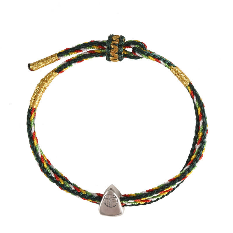 Buddha Stones 925 Sterling Silver Fu Character Luck Multicolored Rope Bracelet - image 20