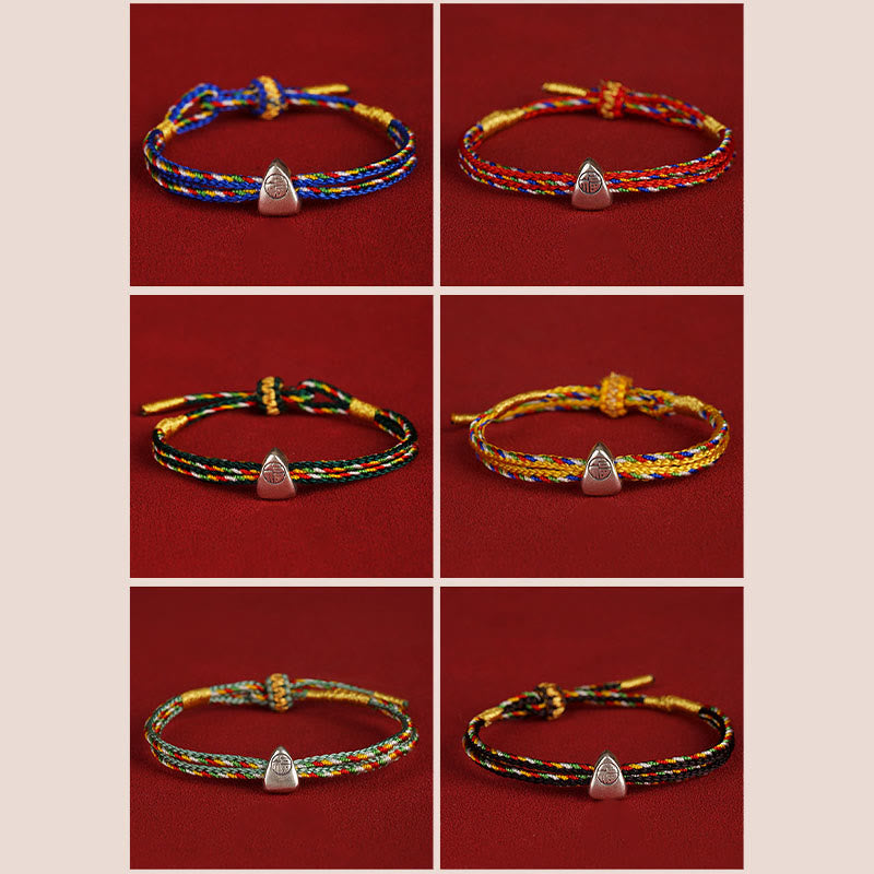Buddha Stones 925 Sterling Silver Fu Character Luck Multicolored Rope Bracelet - image 23