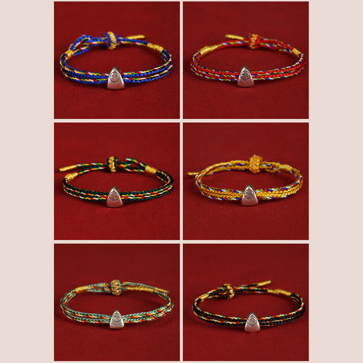 Buddha Stones 925 Sterling Silver Fu Character Luck Multicolored Rope Bracelet - image 23