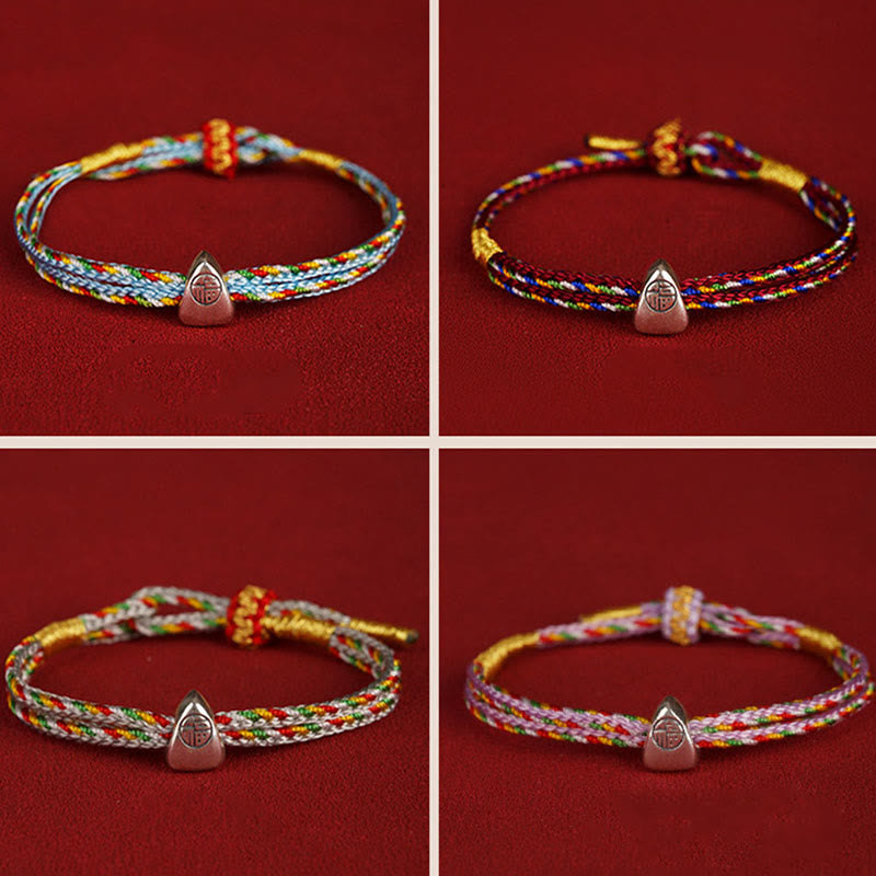 Buddha Stones 925 Sterling Silver Fu Character Luck Multicolored Rope Bracelet - image 22