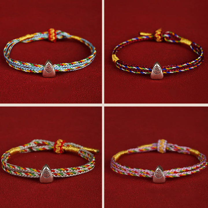 Buddha Stones 925 Sterling Silver Fu Character Luck Multicolored Rope Bracelet - image 22