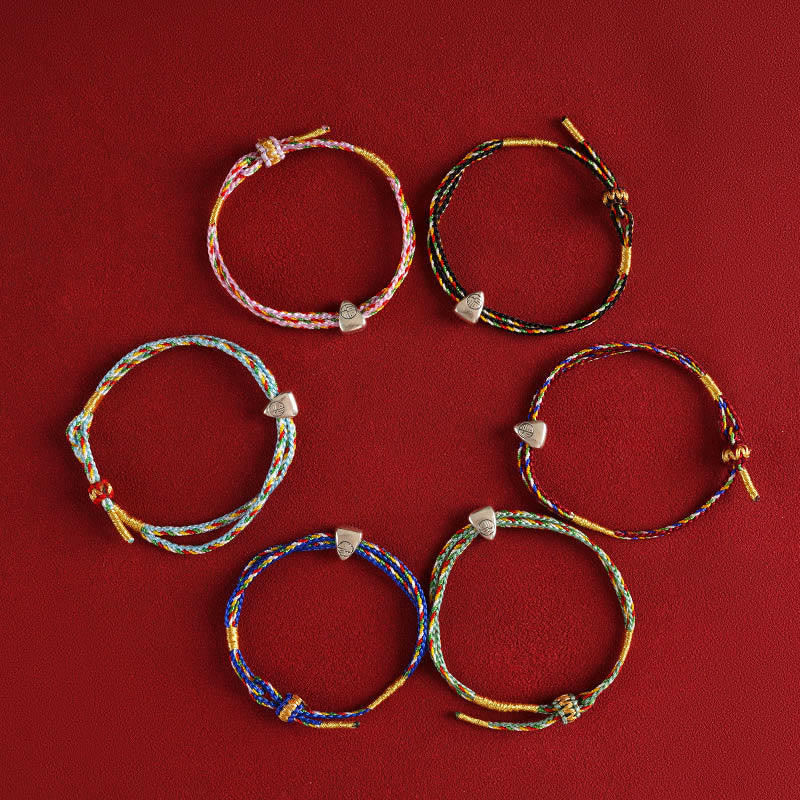 Buddha Stones 925 Sterling Silver Fu Character Luck Multicolored Rope Bracelet - image 1