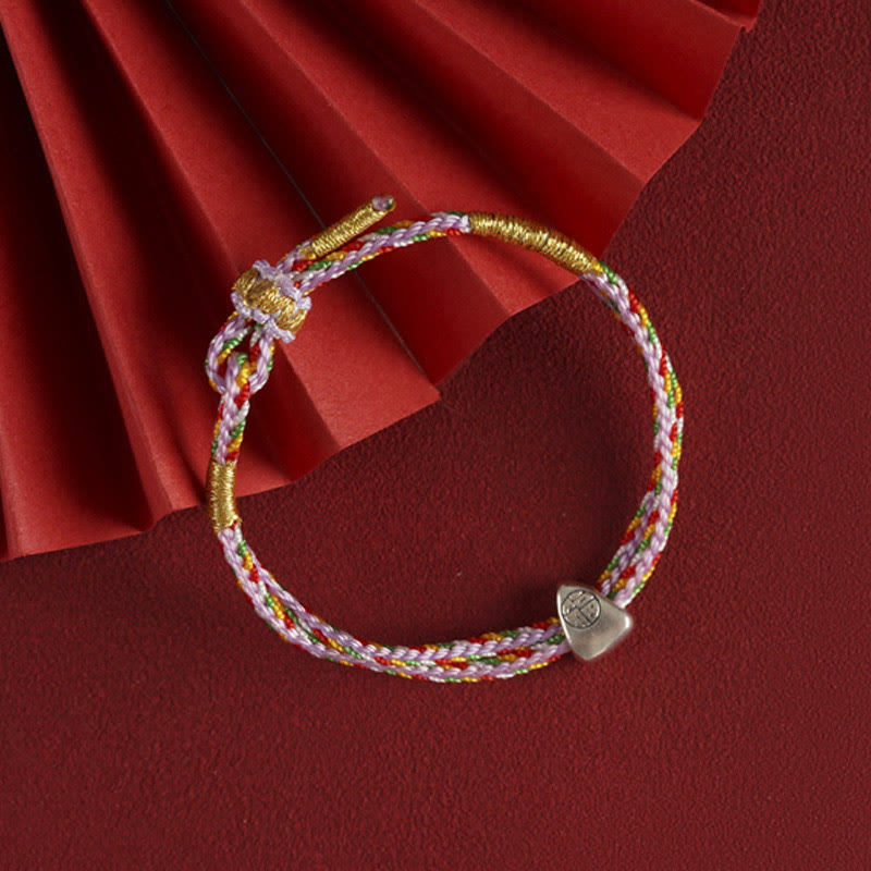 Buddha Stones 925 Sterling Silver Fu Character Luck Multicolored Rope Bracelet - image 18