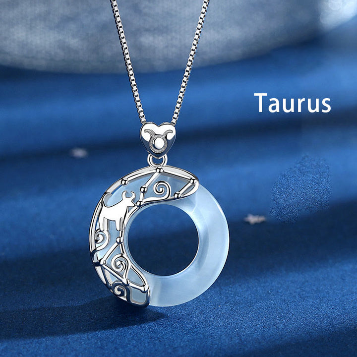 Buddha Stones 925 Sterling Silver 12 Constellations of the Zodiac Cat's Eye Love Support Necklace Pendant - Taurus - image 2