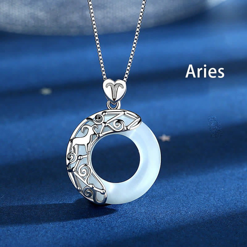 Buddha Stones 925 Sterling Silver 12 Constellations of the Zodiac Cat's Eye Love Support Necklace Pendant - Aries - image 1