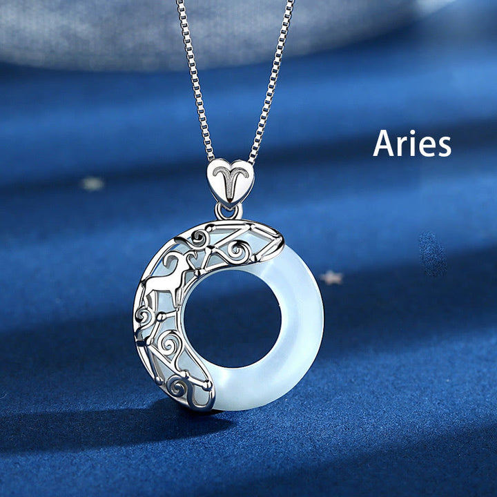 Buddha Stones 925 Sterling Silver 12 Constellations of the Zodiac Cat's Eye Love Support Necklace Pendant - Aries - image 1