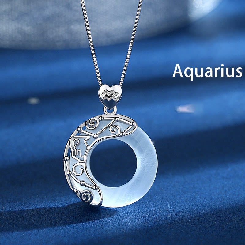 Buddha Stones 925 Sterling Silver 12 Constellations of the Zodiac Cat's Eye Love Support Necklace Pendant - Aquarius - image 14