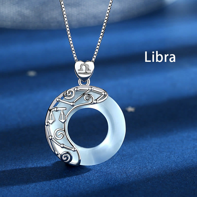 Buddha Stones 925 Sterling Silver 12 Constellations of the Zodiac Cat's Eye Love Support Necklace Pendant - Libra - image 10