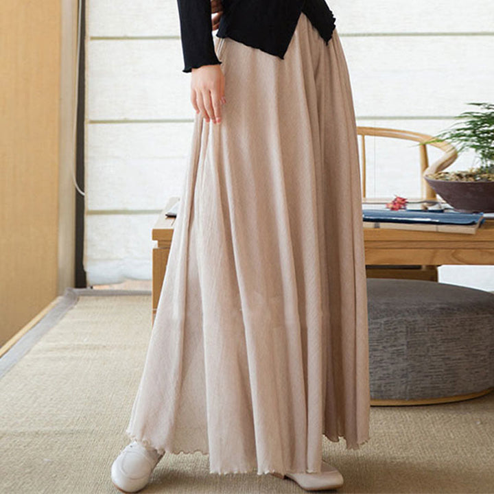 Buddha Stones Solid Color Elastic High Waist Linen Skirt - image 29