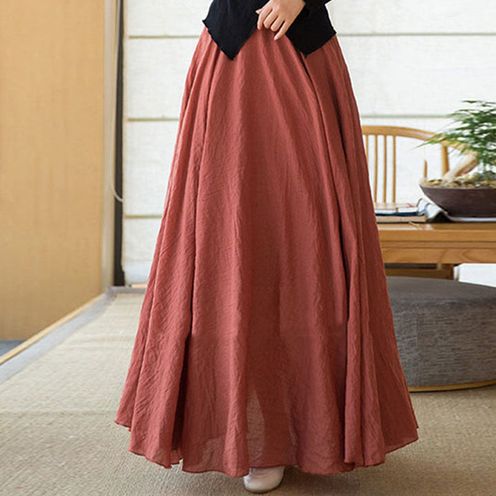 Buddha Stones Solid Color Elastic High Waist Linen Skirt - image 6