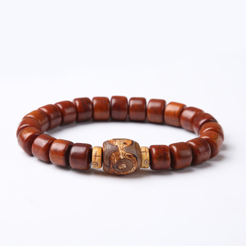 Buddha Stones Tibetan Bone Beads Three-Eyed Dzi Bead Sheep Horn Red Agate Strength Bracelet - 8*10mm Bone Beads Three-Eyed Dzi Bead(Wrist Circumference 14-16cm) - image 0