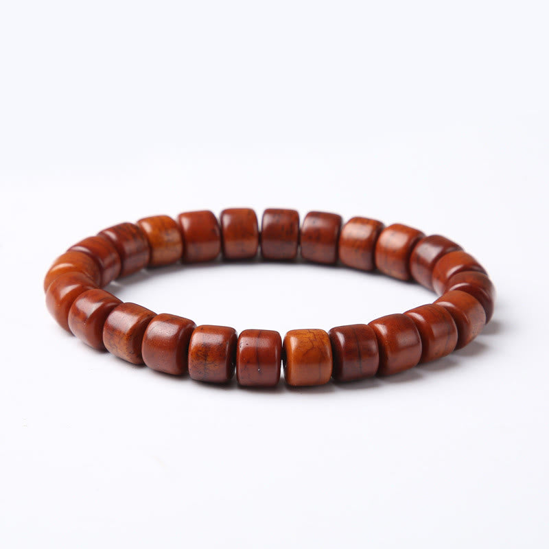 Buddha Stones Tibetan Bone Beads Three-Eyed Dzi Bead Sheep Horn Red Agate Strength Bracelet - 8*10mm Bone Beads(Wrist Circumference 14-16cm) - image 5