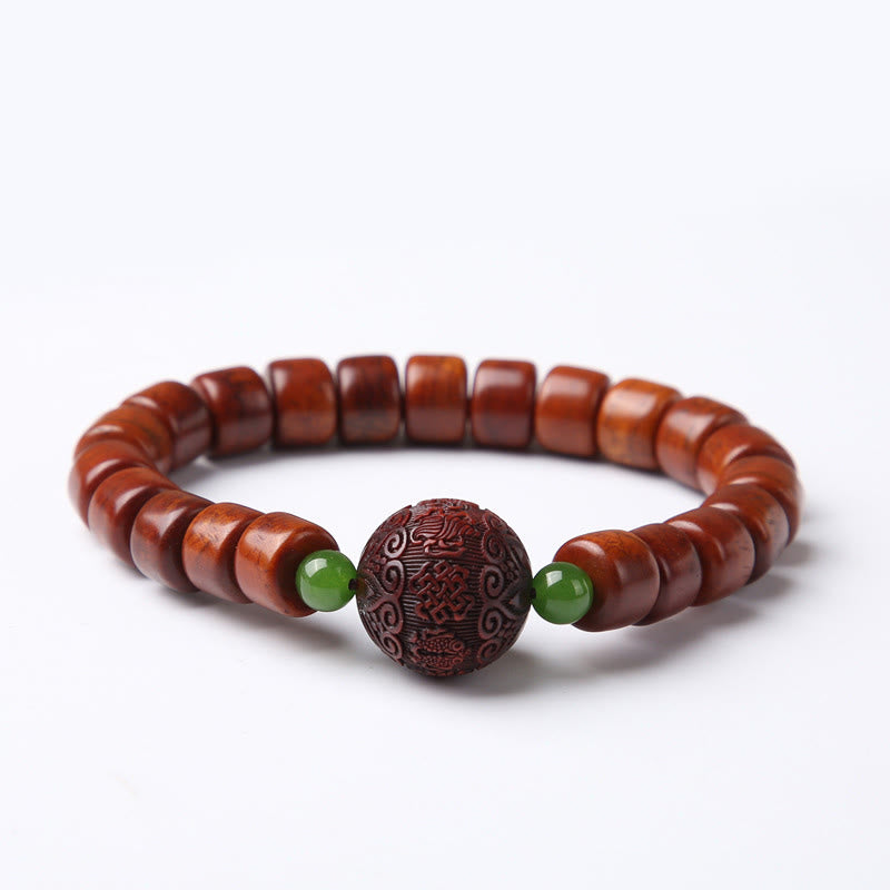 Buddha Stones Tibetan Bone Beads Three-Eyed Dzi Bead Sheep Horn Red Agate Strength Bracelet - 8*10mm Bone Beads Small Leaf Red Sandalwood(Wrist Circumference 14-16cm) - image 18