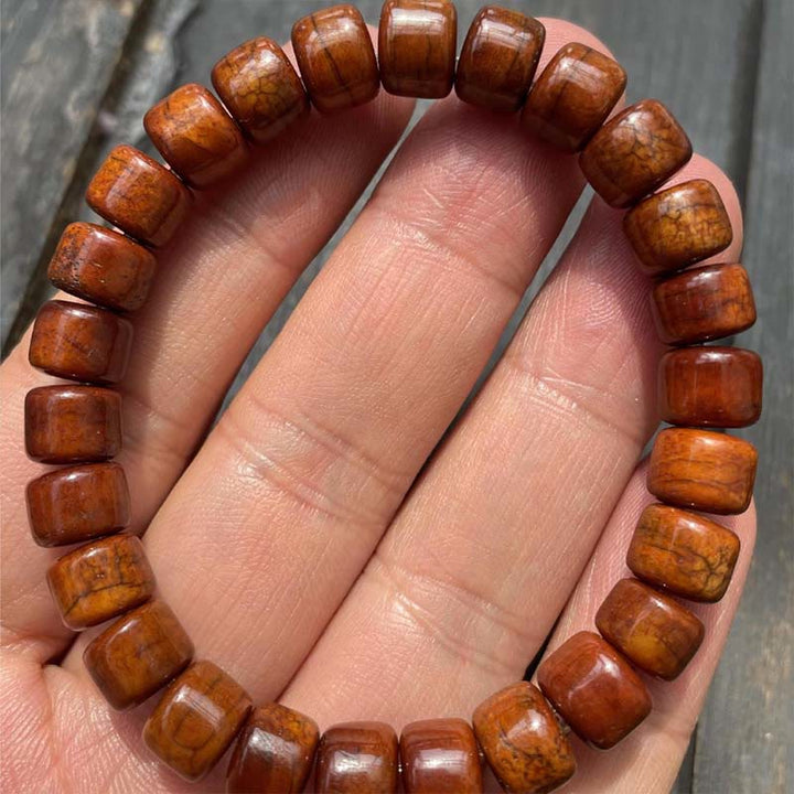 Buddha Stones Tibetan Bone Beads Three-Eyed Dzi Bead Sheep Horn Red Agate Strength Bracelet - image 8