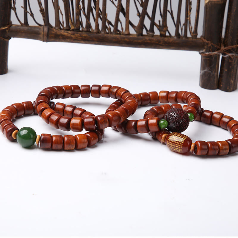 Buddha Stones Tibetan Bone Beads Three-Eyed Dzi Bead Sheep Horn Red Agate Strength Bracelet - image 1
