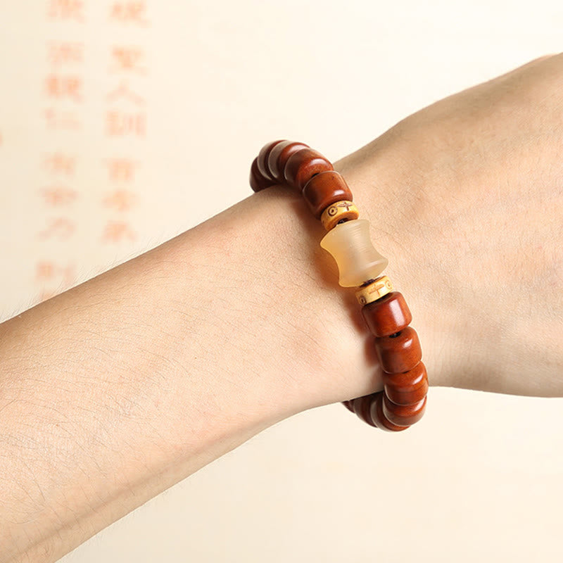 Buddha Stones Tibetan Bone Beads Three-Eyed Dzi Bead Sheep Horn Red Agate Strength Bracelet - image 15