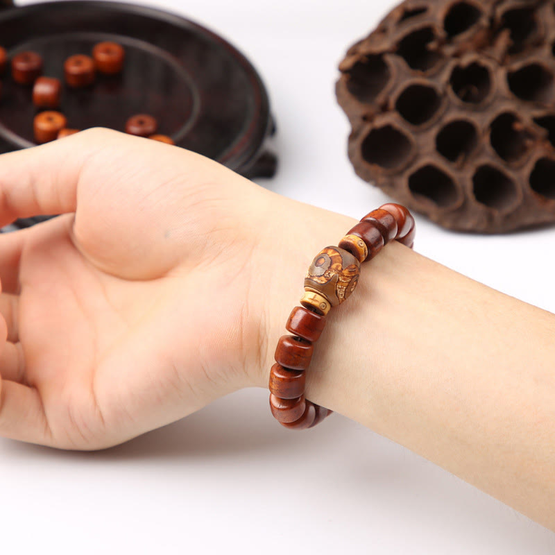 Buddha Stones Tibetan Bone Beads Three-Eyed Dzi Bead Sheep Horn Red Agate Strength Bracelet - image 3