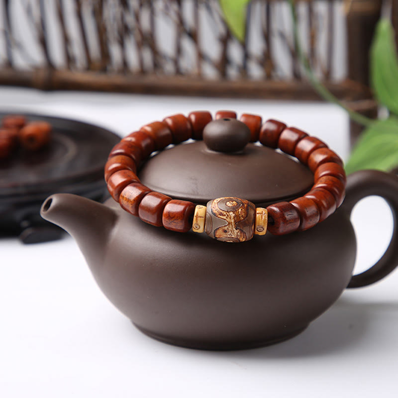 Buddha Stones Tibetan Bone Beads Three-Eyed Dzi Bead Sheep Horn Red Agate Strength Bracelet - image 2