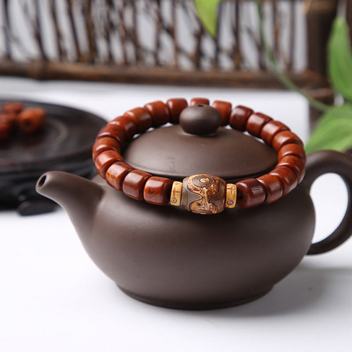 Buddha Stones Tibetan Bone Beads Three-Eyed Dzi Bead Sheep Horn Red Agate Strength Bracelet - image 2
