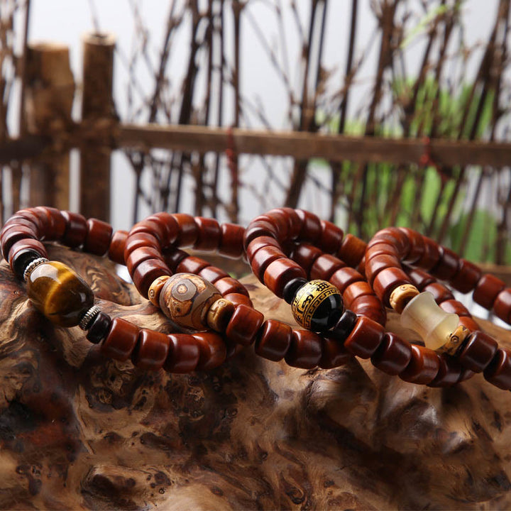 Buddha Stones Tibetan Bone Beads Three-Eyed Dzi Bead Sheep Horn Red Agate Strength Bracelet - image 27