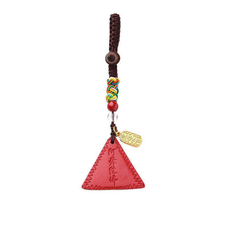Buddha Stones Cinnabar Triangle Pattern Talisman Keep Away Evil Spirits Key Chain - image 1