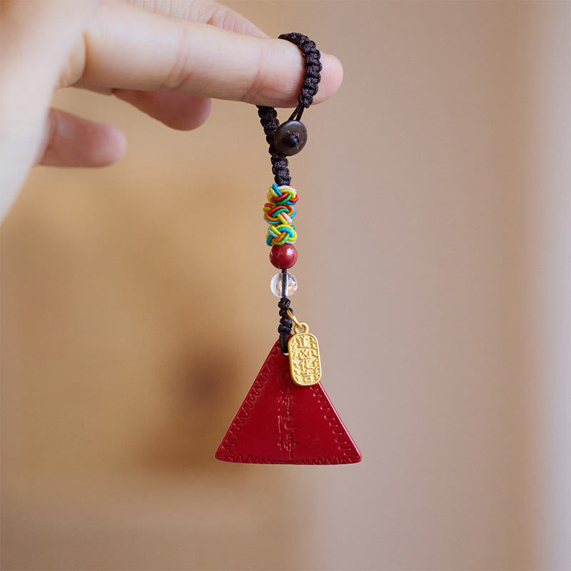Buddha Stones Cinnabar Triangle Pattern Talisman Keep Away Evil Spirits Key Chain - Cinnabar(Calm♥Concentration) - image 0