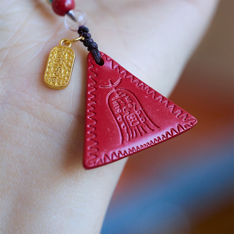 Buddha Stones Cinnabar Triangle Pattern Talisman Keep Away Evil Spirits Key Chain - image 2