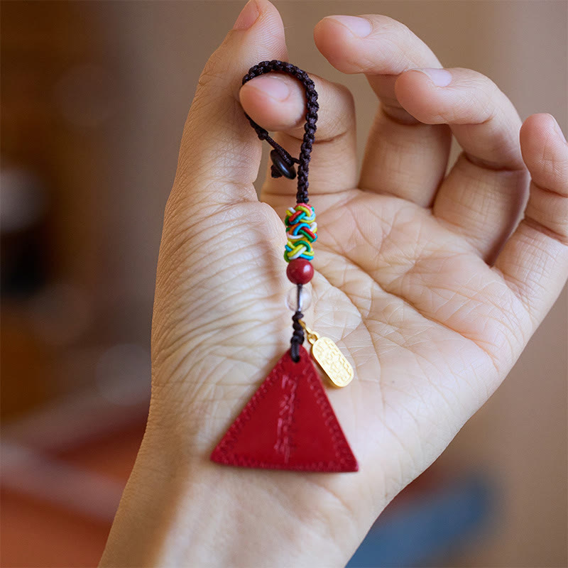 Buddha Stones Cinnabar Triangle Pattern Talisman Keep Away Evil Spirits Key Chain - image 4