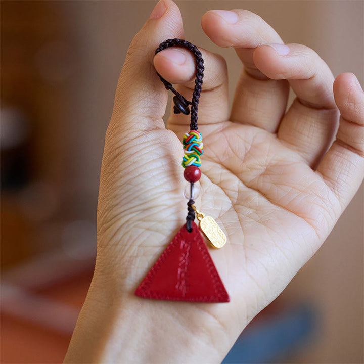Buddha Stones Cinnabar Triangle Pattern Talisman Keep Away Evil Spirits Key Chain - image 4