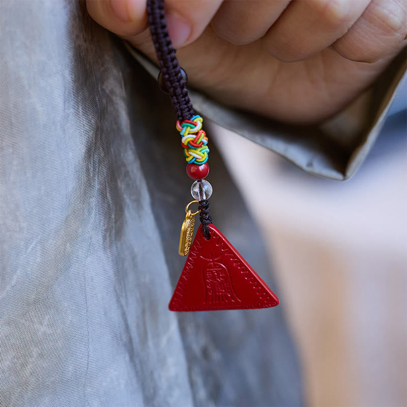Buddha Stones Cinnabar Triangle Pattern Talisman Keep Away Evil Spirits Key Chain - image 3
