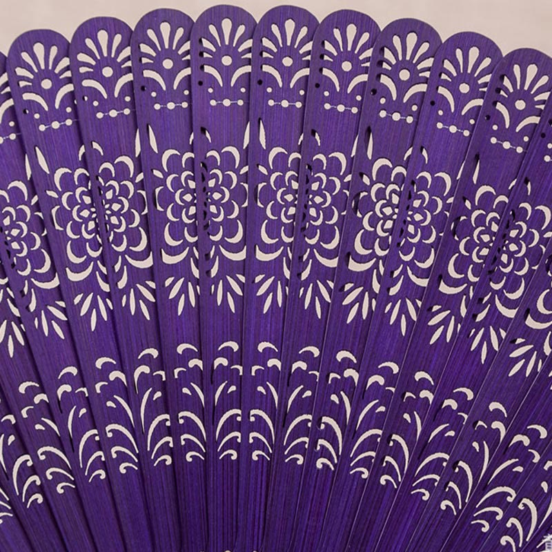 Buddha Stones Flower Engraved Hollow Handheld Bamboo Folding Fan 18cm - image 1