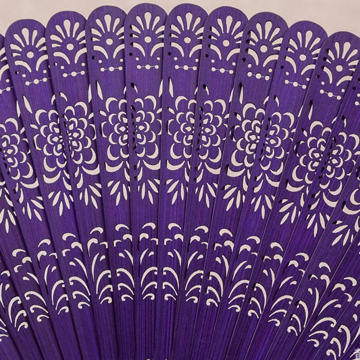 Buddha Stones Flower Engraved Hollow Handheld Bamboo Folding Fan 18cm - image 1