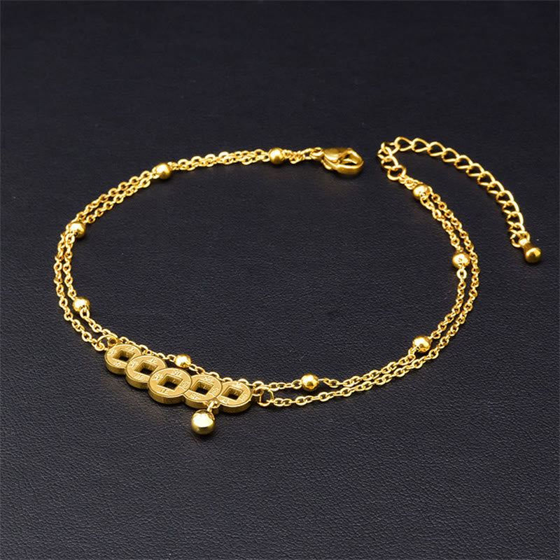 Buddha Stones Copper Coins Attract Wealth Titanium Steel Anklet - image 2
