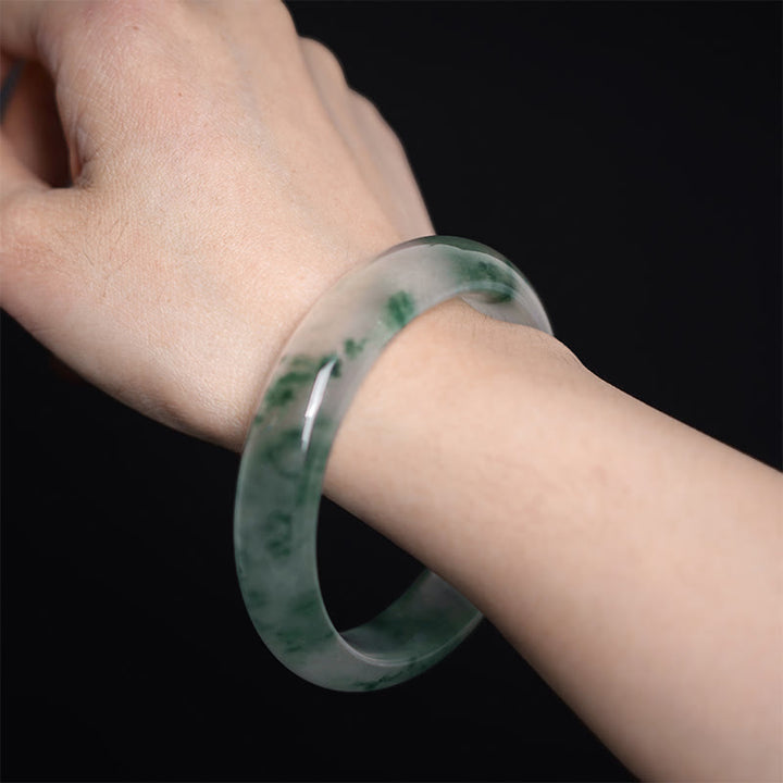 Buddha Stones Natural Jade Floating Flower Luck Bracelet Bangle - image 4