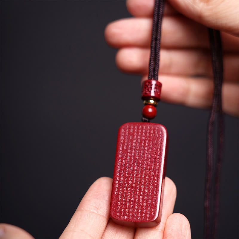 Buddha Stones Cinnabar Lotus Heart Sutra Engraved Blessing Rope Necklace Pendant - image 15