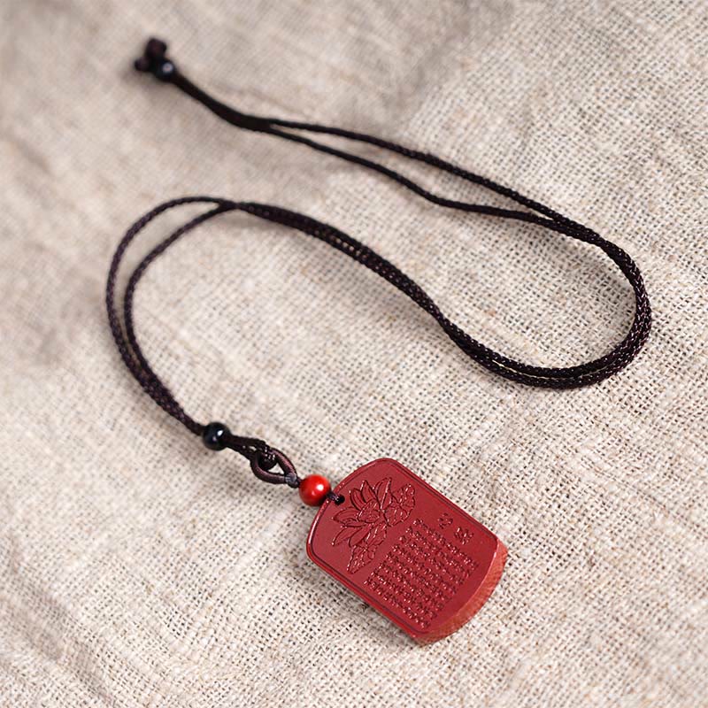 Buddha Stones Cinnabar Lotus Heart Sutra Engraved Blessing Rope Necklace Pendant - image 7