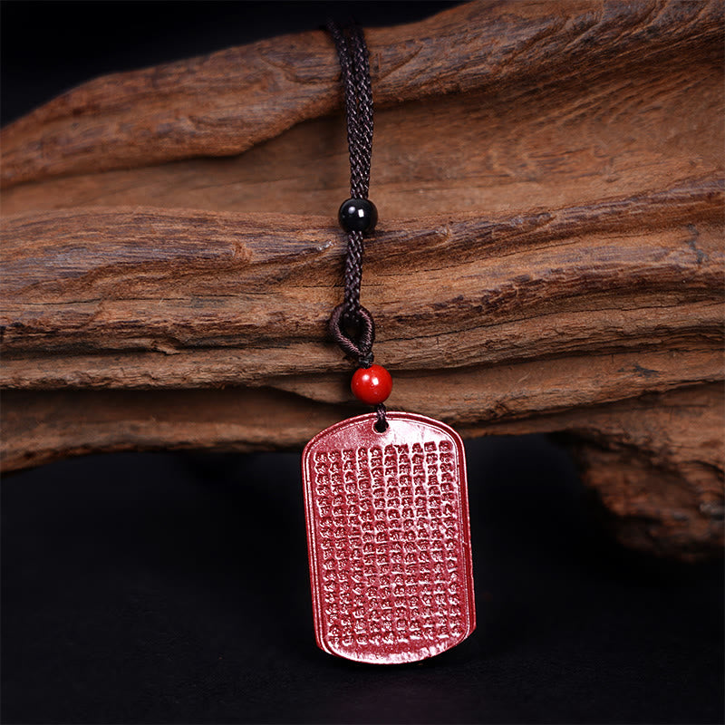 Buddha Stones Cinnabar Lotus Heart Sutra Engraved Blessing Rope Necklace Pendant - image 3
