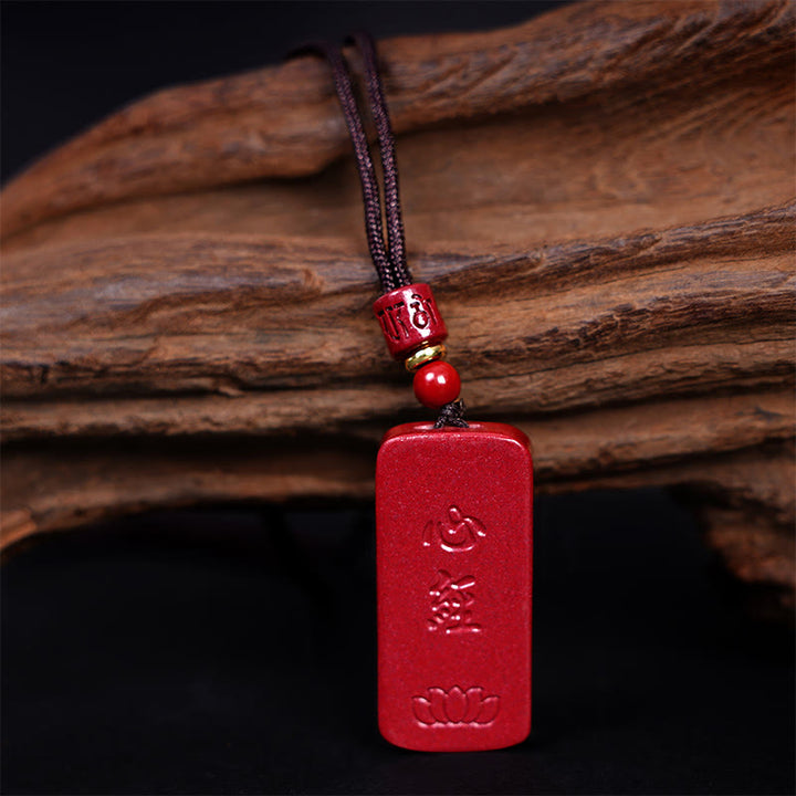 Buddha Stones Cinnabar Lotus Heart Sutra Engraved Blessing Rope Necklace Pendant - image 13