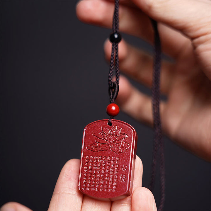 Buddha Stones Cinnabar Lotus Heart Sutra Engraved Blessing Rope Necklace Pendant - image 4