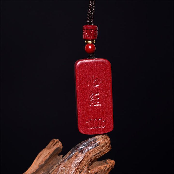 Buddha Stones Cinnabar Lotus Heart Sutra Engraved Blessing Rope Necklace Pendant - image 11