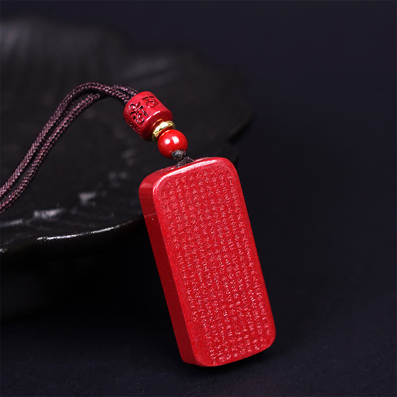 Buddha Stones Cinnabar Lotus Heart Sutra Engraved Blessing Rope Necklace Pendant - image 12