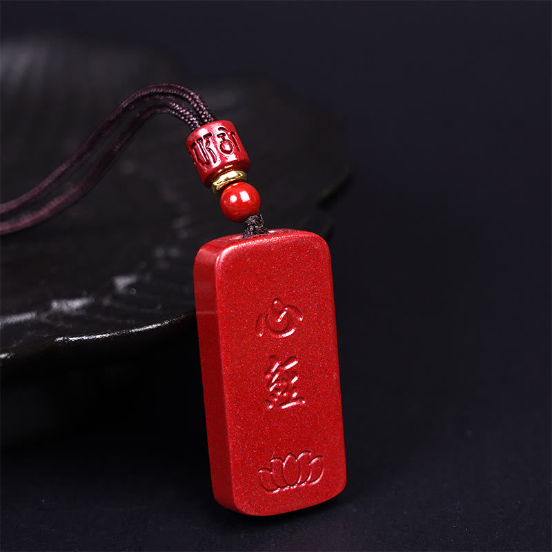 Buddha Stones Cinnabar Lotus Heart Sutra Engraved Blessing Rope Necklace Pendant - Lotus Heart Sutra Words 42.8*20.2*7.8mm - image 10