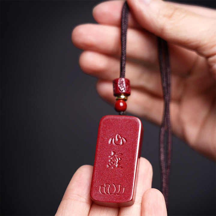 Buddha Stones Cinnabar Lotus Heart Sutra Engraved Blessing Rope Necklace Pendant - image 14