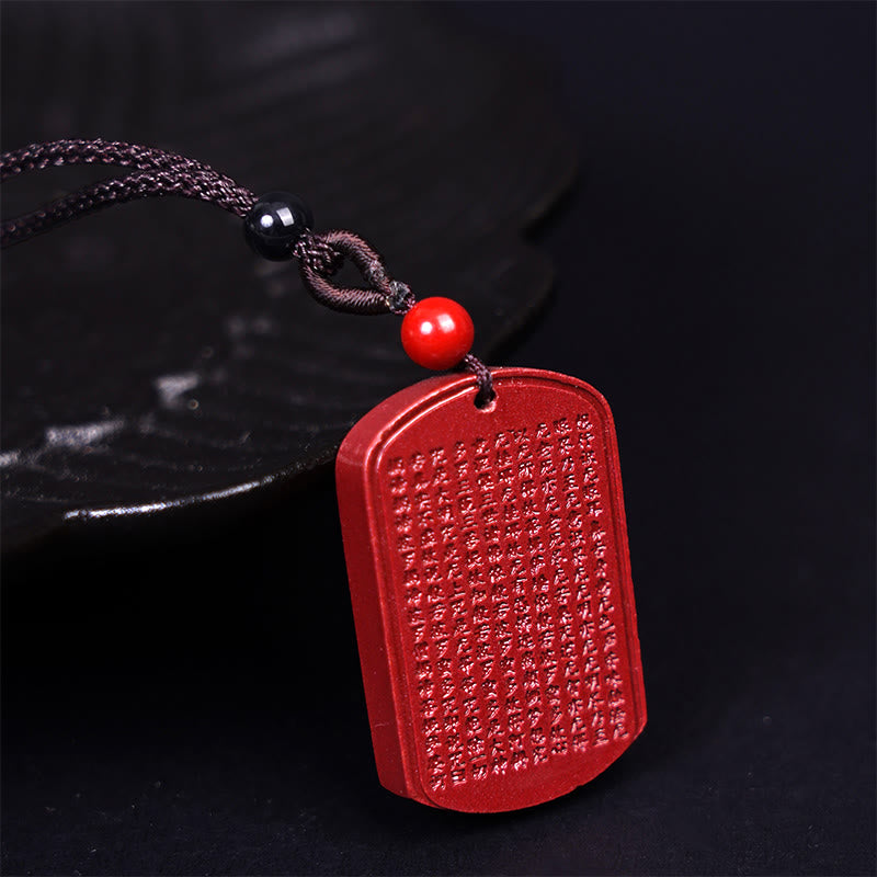 Buddha Stones Cinnabar Lotus Heart Sutra Engraved Blessing Rope Necklace Pendant - image 6