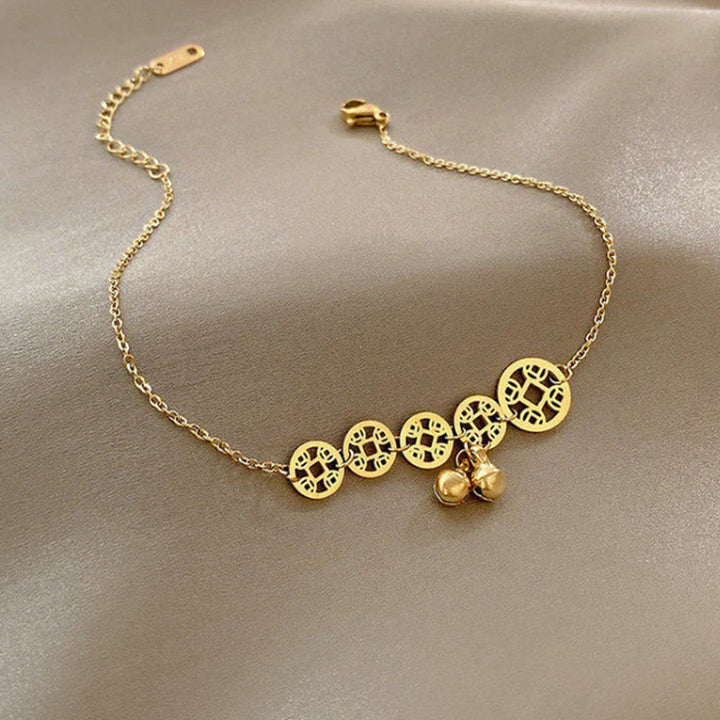 Buddha Stones Copper Coins Bell Charm Titanium Steel Strengthen Anklet - image 2