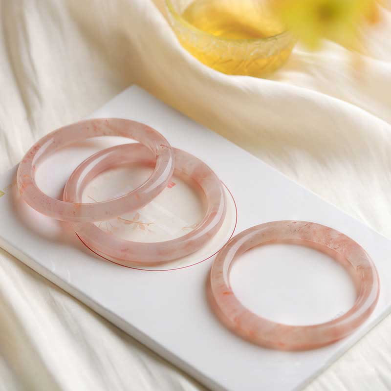 Buddha Stones Pink Golden Silk Jade Wealth Luck Bracelet Bangle - image 12