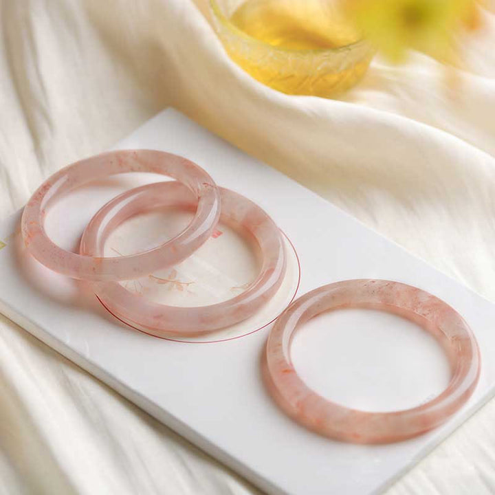 Buddha Stones Pink Golden Silk Jade Wealth Luck Bracelet Bangle - image 12