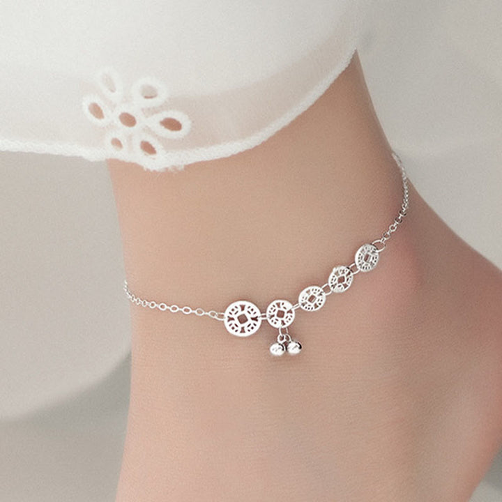 Buddha Stones 925 Sterling Silver Copper Coins Bells Protection Metal Anklet - image 3