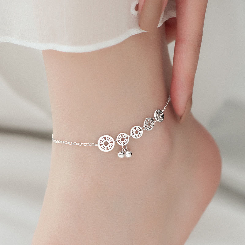 Buddha Stones 925 Sterling Silver Copper Coins Bells Protection Metal Anklet - image 8