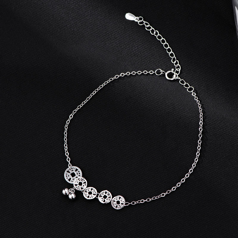 Buddha Stones 925 Sterling Silver Copper Coins Bells Protection Metal Anklet - image 1